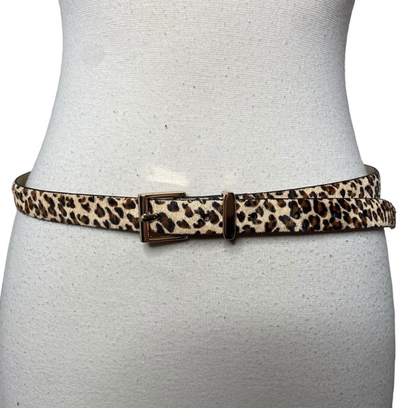 HALOGEN Leopard Print Genuine Calf Hair Skinny Belt – Size S - Picture 1 of 9